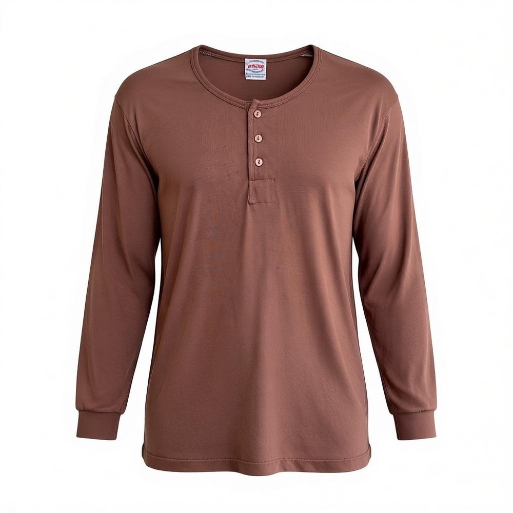 Vintage Racer Mens Brown Henley Long Sleeve Shirt Size L Rustic Rugged Outdoors